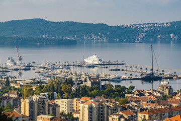 Naklejka premium Sunny morning view of Kotor bay near Tivat, Montenegro.