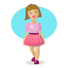 Child girl in a pink dress laughing. Vector illustration
