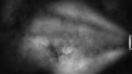 Dry ice smoke clouds fog floor texture. Perfect spotlight effect on isolated black background.