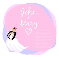 Wedding couple hugging and dancing. Vector illustration