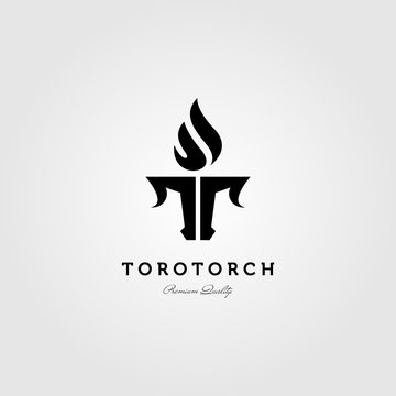 letter t torch and toro bull logo vector illustration design