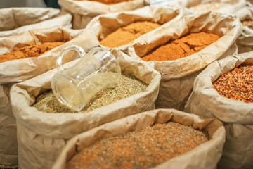 Spices are sold on the open east market. India, Pushkar