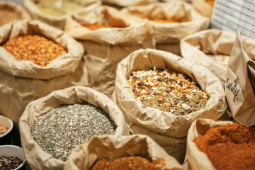 Spices are sold on the open east market. India, Pushkar