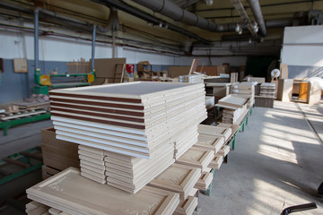 Shop for the manufacture of furniture. Blanks for the production of wooden cabinets. Wood processing industry