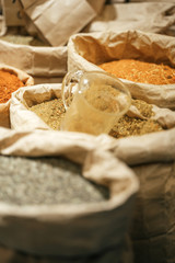 Spices are sold on the open east market. India, Pushkar