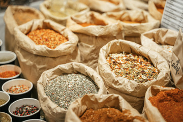 Spices are sold on the open east market. India, Pushkar