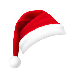 Santa Claus hat isolated on white background. New Year red hat realistic. - stock vector. - obrazy, fototapety, plakaty