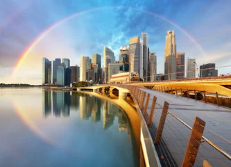Poster Singapore business district with rainbow - Marina bay © TTstudio