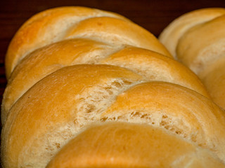 Close-up of fresh homemade knitted bun - selective focus