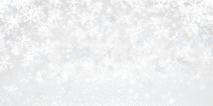  White and gray snowflakes on a gradient background