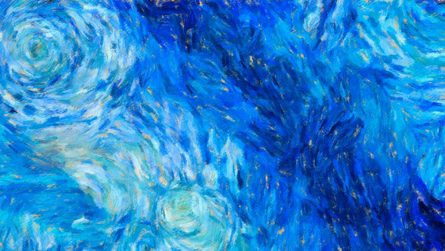 Abstract texture background. Digital painting in Vincent Van Gogh style artwork. Hand drawn artistic pattern. Modern art. Good for printed pictures, postcards, posters or wallpapers and textile print.