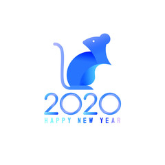 Chinese New Year 2020 year of the rat, rat in the geometry of the golden ratio, on a white background, with blue gradient fill minimalism style, two thousand twenty Text Design. Vector illustration.