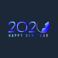 Chinese New Year 2020 year of the rat, rat in the geometry of the golden section, with blue gradient fill minimalism style, two thousand twenty Text Design. Vector illustration.
