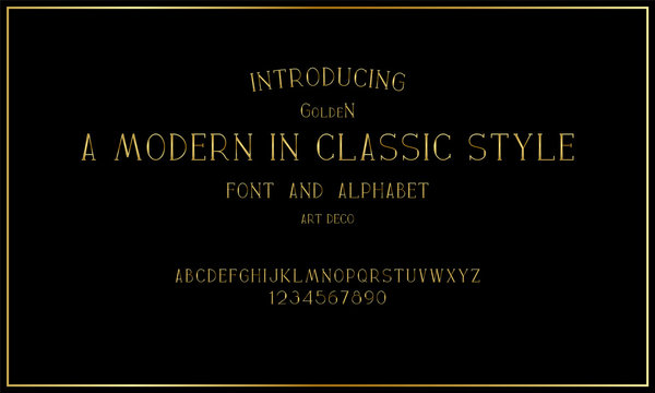 Art Deco creative font. Creative template in style of 1920s for your design. Letters, Numbers in Vector. EPS 10