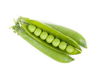 green peas in pods on a white background