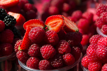 Ripe tasty juicy berry raspberries strawberries blackberries
