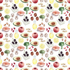Watercolor background picture of healthy food Products