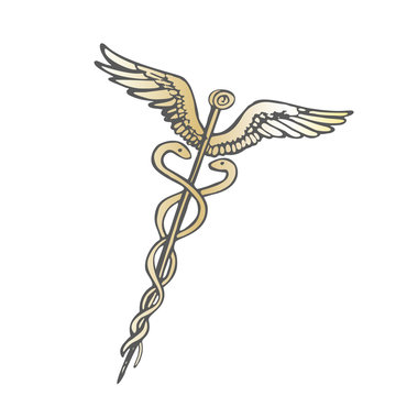 Vector image of the golden ancient caduceus rod