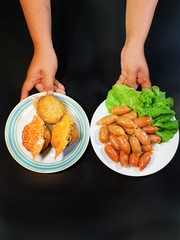Thailand Street food, Crab meat and minced porkRice-Sausage