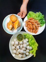 Thailand Street food, Crab meat and minced porkRice-Sausage