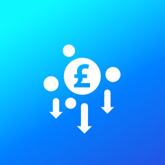 cost reduction, minimising icon with pound, vector