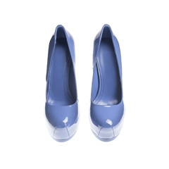 blue female shoes on white background