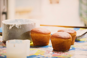 Easter cakes in front of decoration