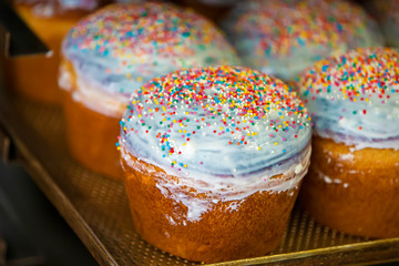 Industrial production of Easter cakes.