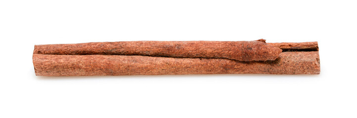 Cinnamon stick for cooking and cosmetics. Close up macro isolated on white background with shadow. High resolution.