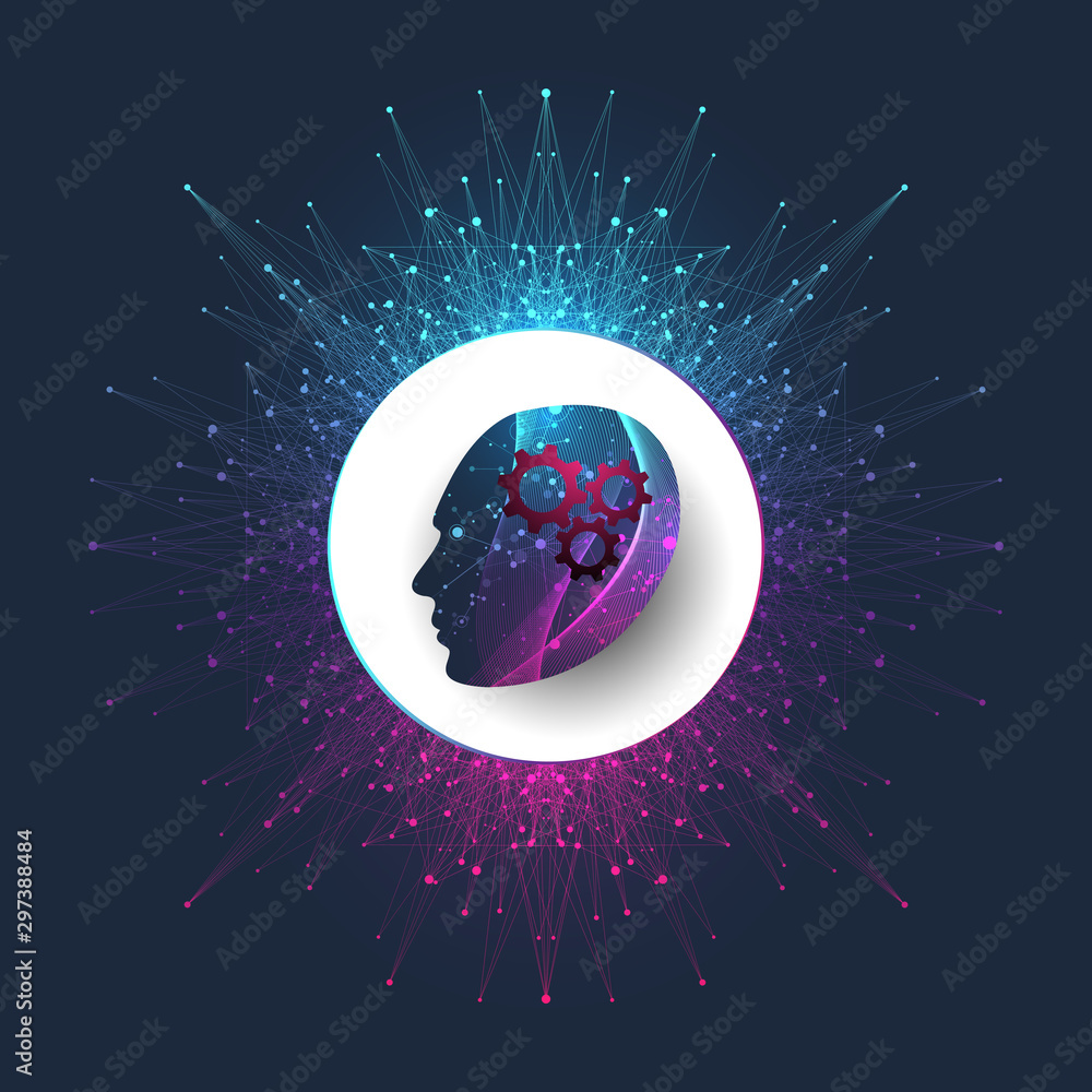 Leinwandbilder Artificial intelligence logo vector icon AI banner. Cloud computing concept. Data mining, neural network and machine learning programming. Technology future sci-fi concept Artificial intelligence