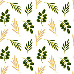 Floral seamless pattern golden and green leaves
