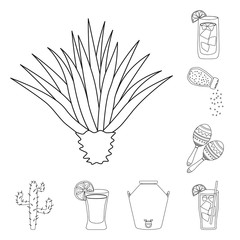 Vector illustration of Mexico and tequila logo. Set of Mexico and fiesta vector icon for stock.