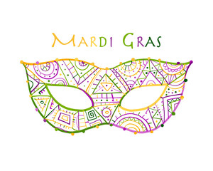 Mardi gras holiday. Greeting card design with ornate mask
