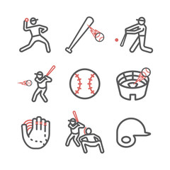 Baseball line icons. Vector sport signs for web graphics.