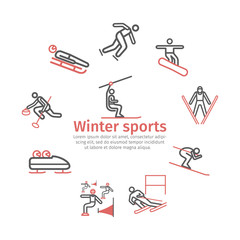 Winter sport banner. Line icon. Skiing. Vector signs for web graphics