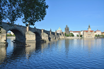 Charles bridge and Vltava river view