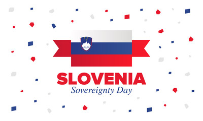 Sovereignty Day in Slovenia. National happy holiday, celebrated annual in October 25. Slovenia flag. Patriotic elements. Poster, card, banner and background. Vector illustration