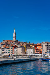 Panoramic view of romantic and historic Town of Rovinj on sunny summer day, Istra, Croatia 