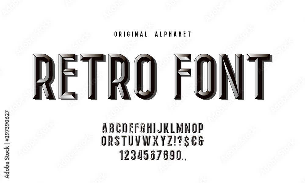 Fototapete chisel alphabet vector font. type letters and numbers. chiseled block typeface for your design.