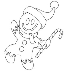 outlined gingerbread man with santa hat