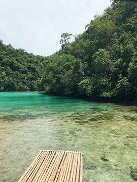 Bamboo platform on tropical lake