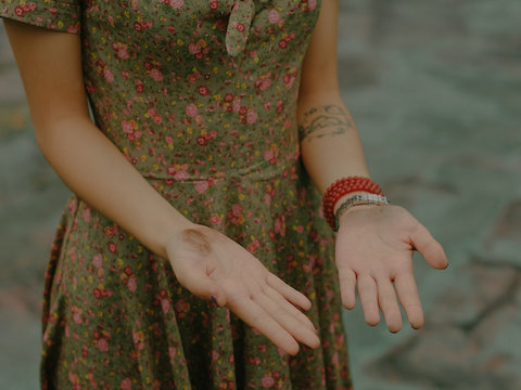 Close up view of palms of young woman
