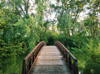 View of narrow bridge across lake
