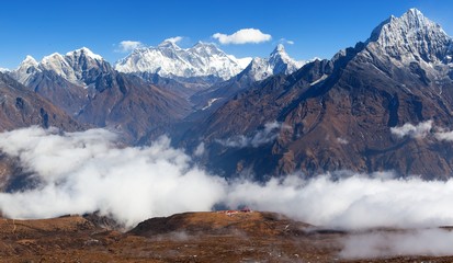 Mount Everest, Lhotse and Ama Dablam from Kongde