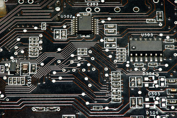 printed circuit board and microchip, or cpu closeup - electronic component for digital equipment,...
