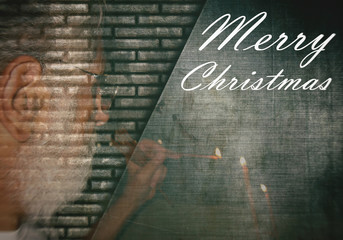 Merry Christmas, a man burns candles, motivation, poster, quote.