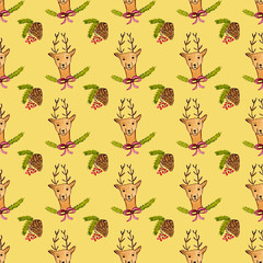 seamless pattern Christmas tree deer theme suitable for wrapping paper and fabric Wallpaper