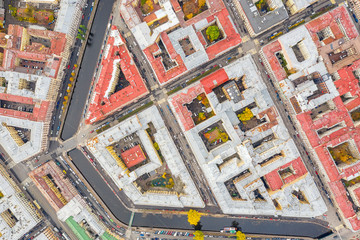 Fototapeta premium Old residential district top aerial view