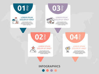 Vector infographic flat template rectangle and arrow for four diagrams, graph. Business concept with 4 labels. For content, flowchart, step for step, timeline, levels, marketing, presentation