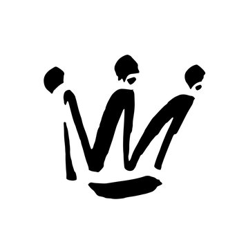 crown doodle icon. Modern brush ink. Isolated on white background.